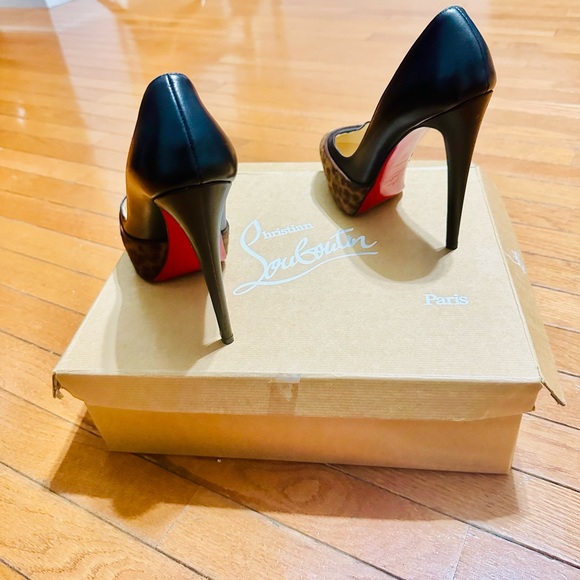 Christian Louboutin Black Leather Pony Hair GoldToe Maggie Pumps size 37 US6 1/2 - Picture 5 of 10
